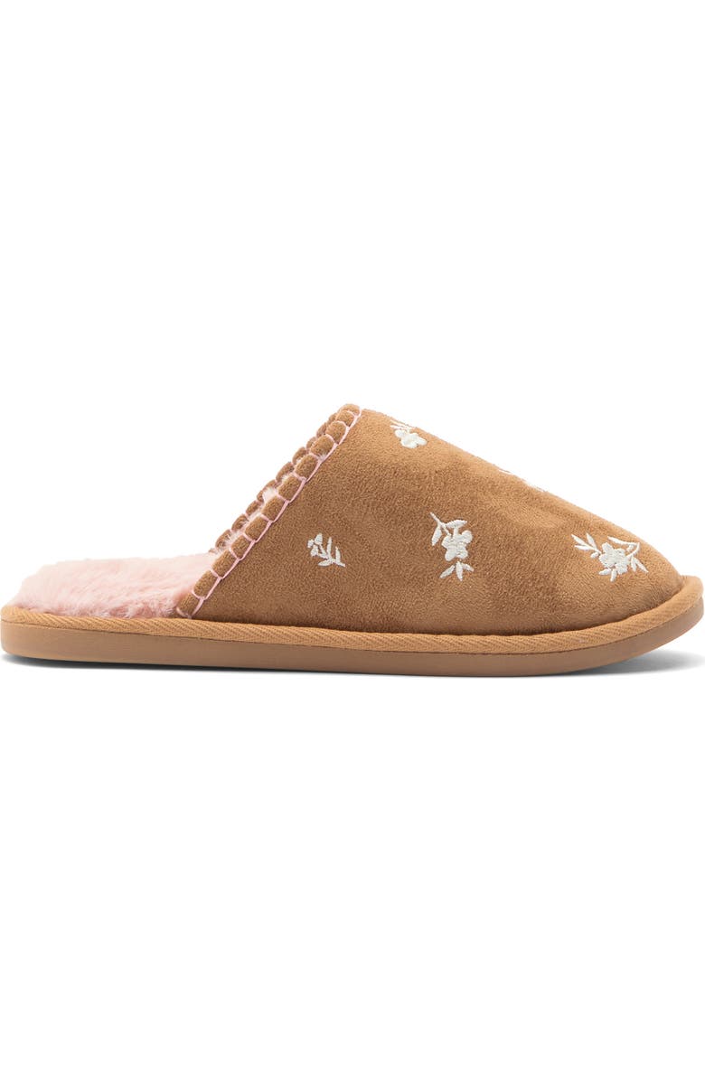Børn Floral Embroidered Scuff Slipper, Alternate, color, Tan