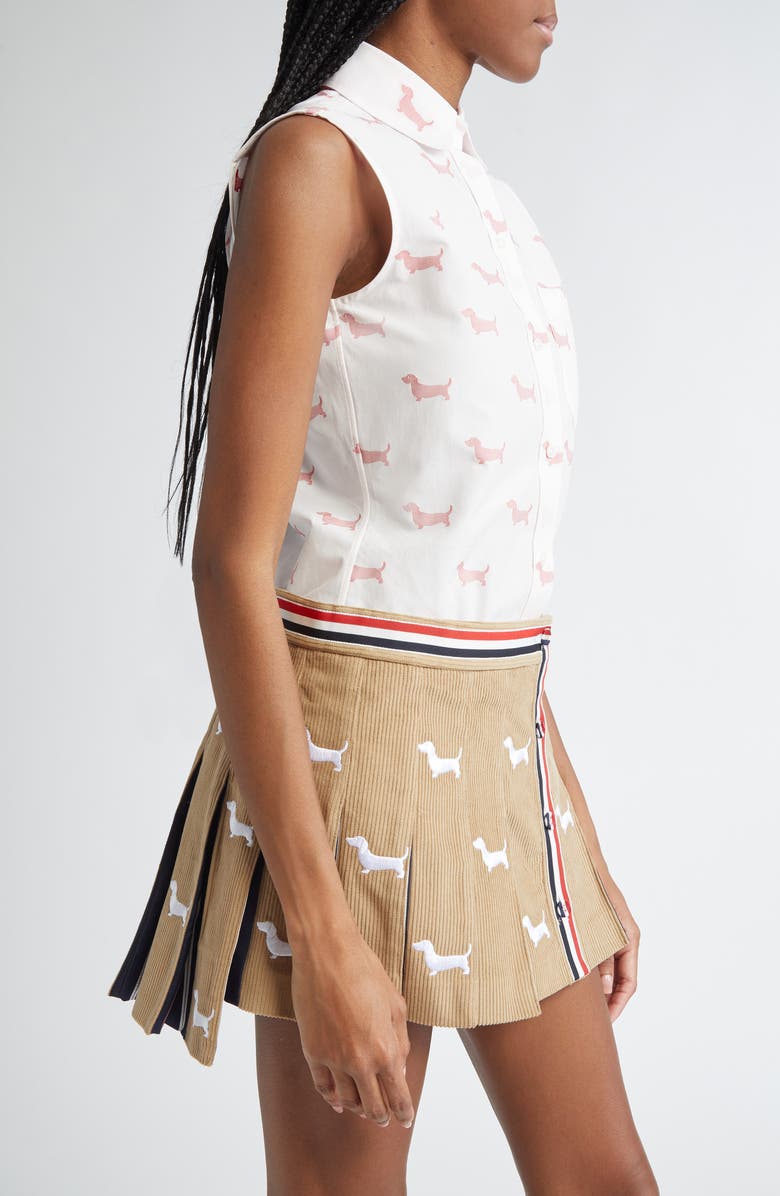 Thom Browne Hector Jacquard Sleeveless Round Collar Button-Up Shirt, Alternate, color, Red