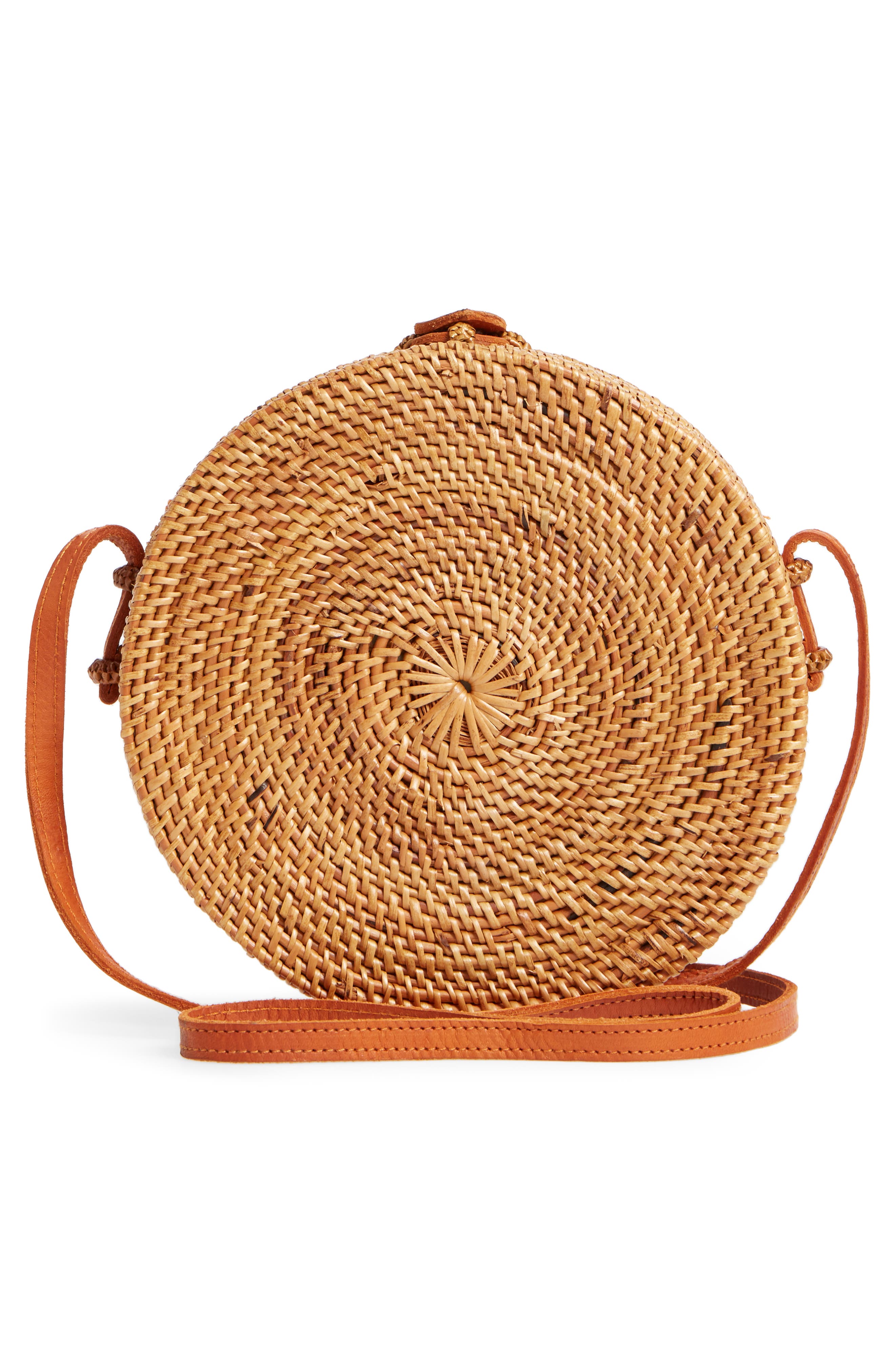 Woven Rattan Circle Basket Crossbody, Alternate, color, TAN