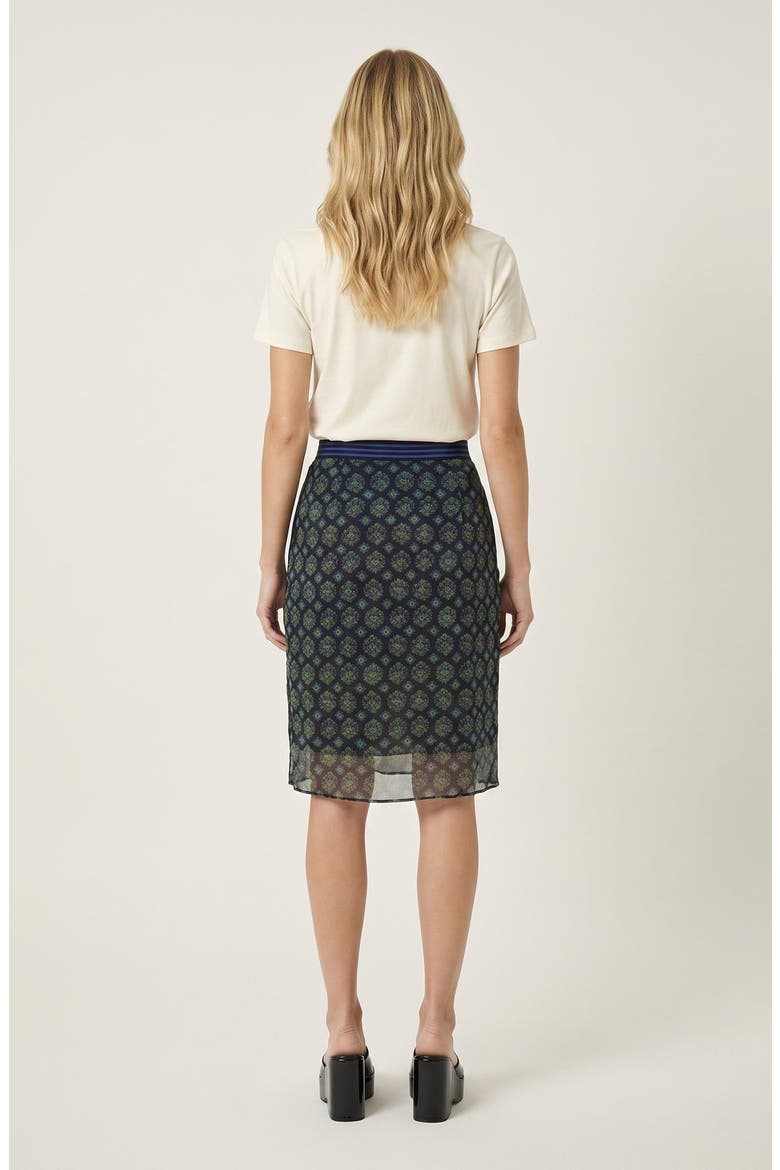 Geometric Print Chiffon Midi Skirt with Draped Asymmetric Side Panel, Alternate, color, Green