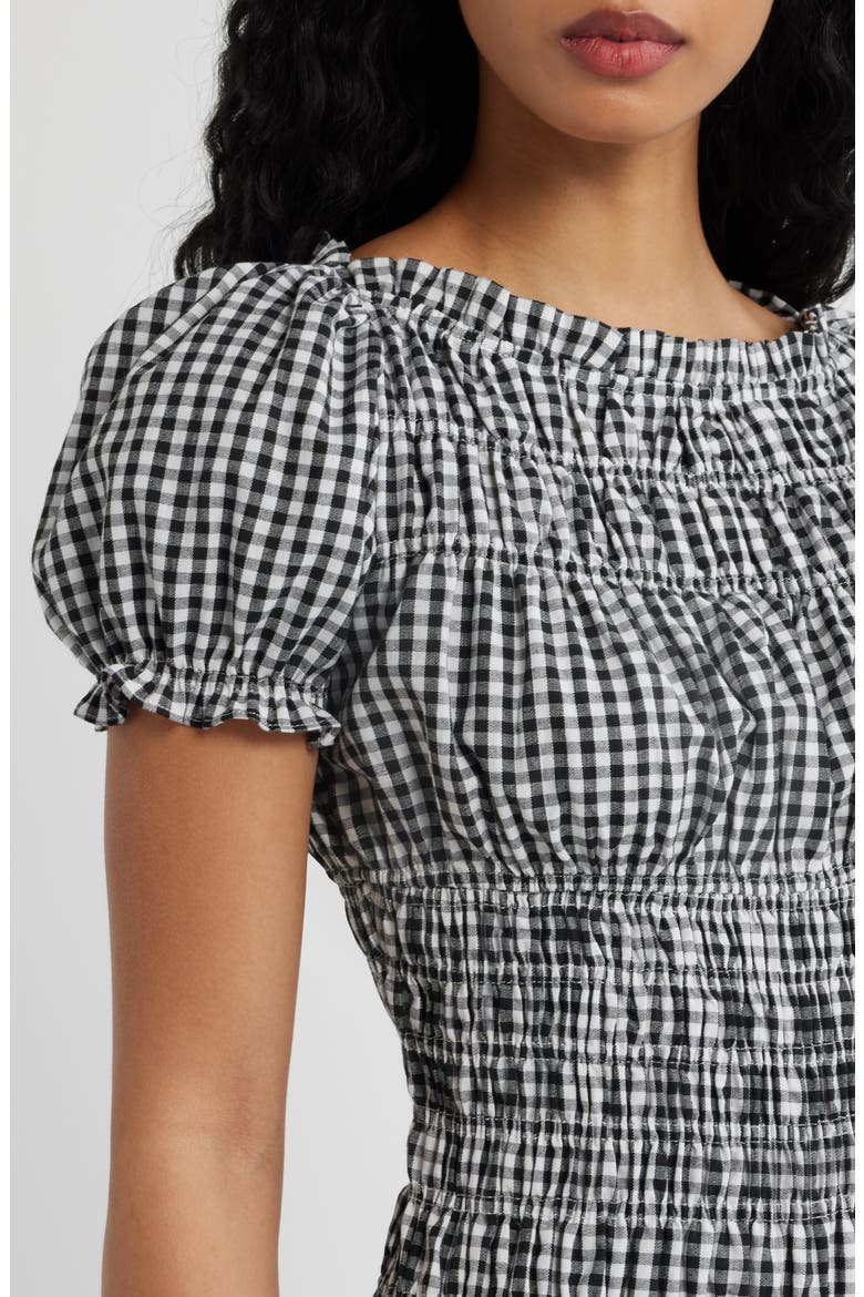 Darby Cap Sleeve Gingham Minidress, Alternate, color, BLACK/ WHITE