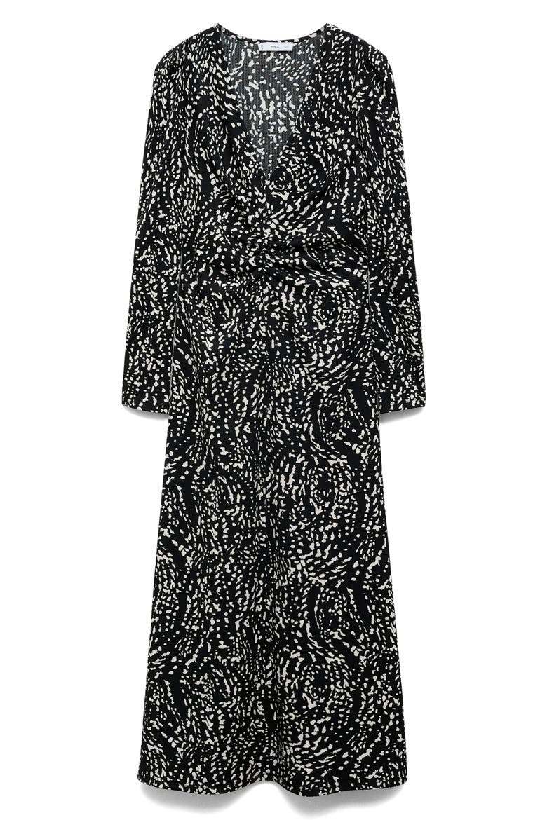 Print Puff Shoulder Long Sleeve Maxi Dress, Alternate, color, BLACK