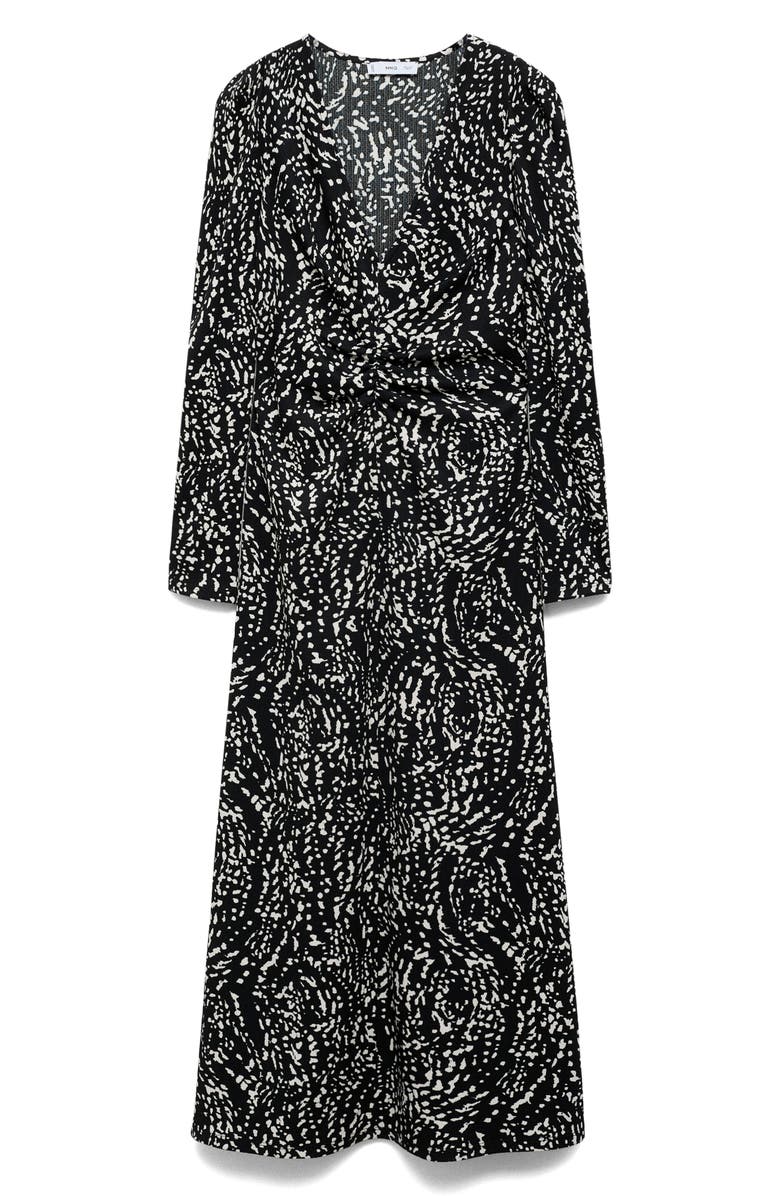 MANGO Print Puff Shoulder Long Sleeve Maxi Dress, Alternate, color, Black