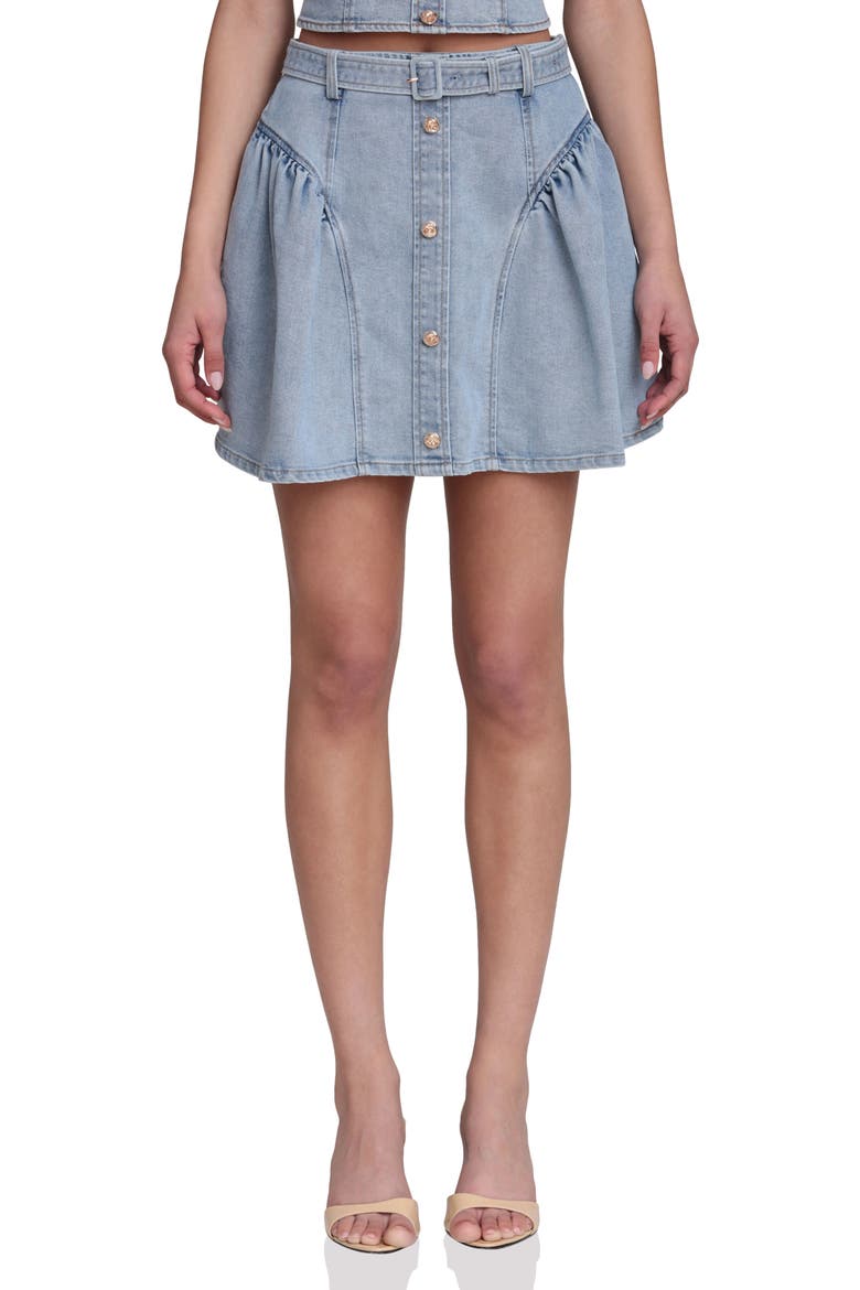 Belted Denim Miniskirt, Main, color, SATIN WASH