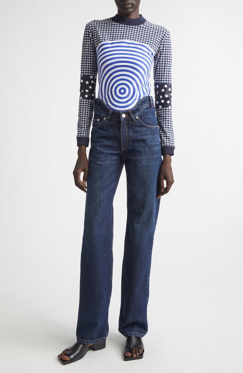 Jean Paul Gaultier Curvy Waistband Straight Leg Jeans, Alternate, color, Indigo
