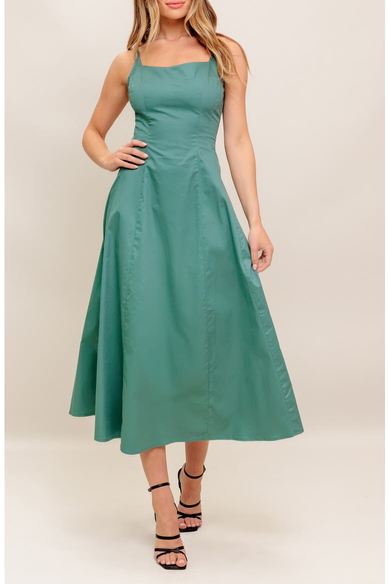 Solid Cotton A-Line Midi Sundress, Alternate, color, TEAL GREEN