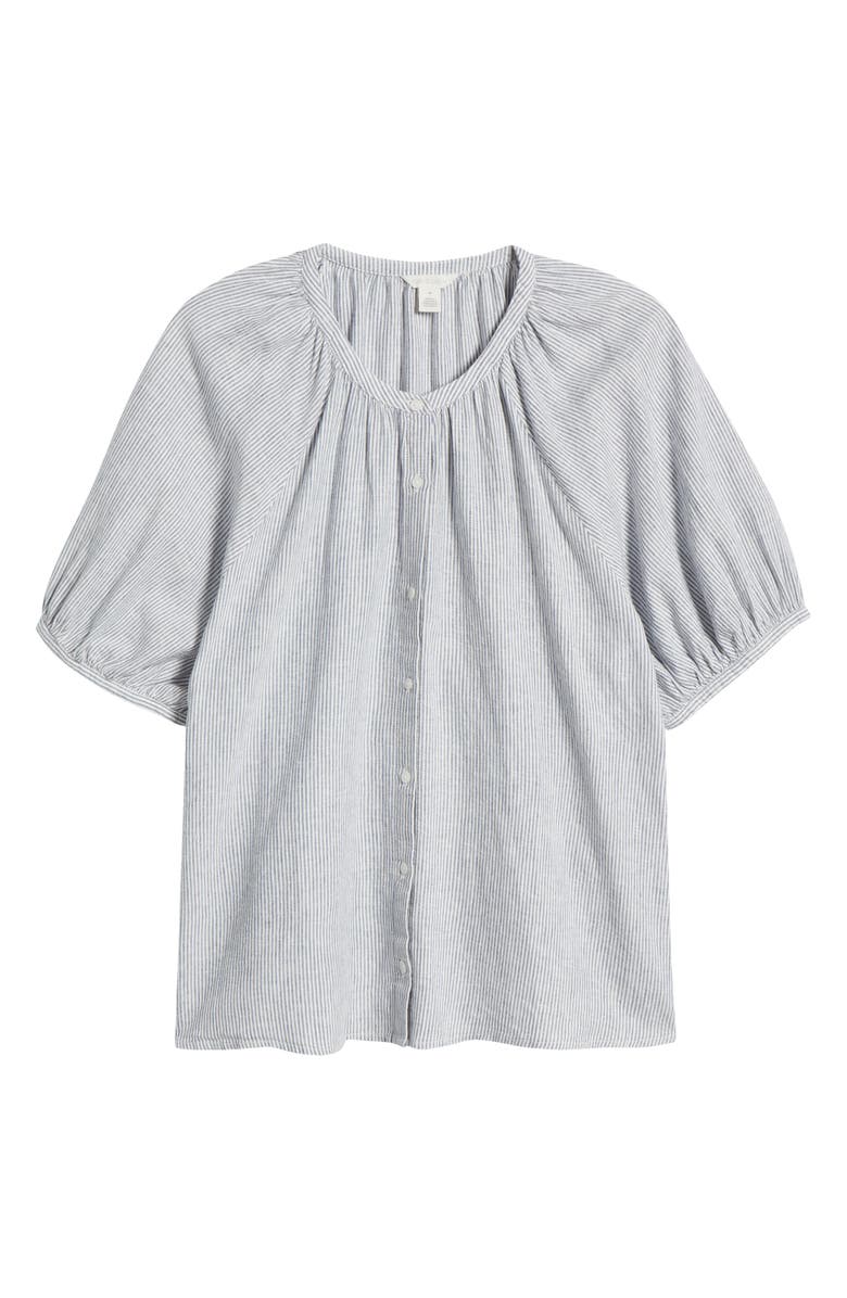Caslon<sup>®</sup> Stripe Linen Blend Puff Sleeve Top, Alternate, color, Blue Vintage Leah Stripe