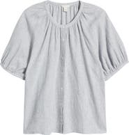 Caslon® Stripe Linen Blend Puff Sleeve Top