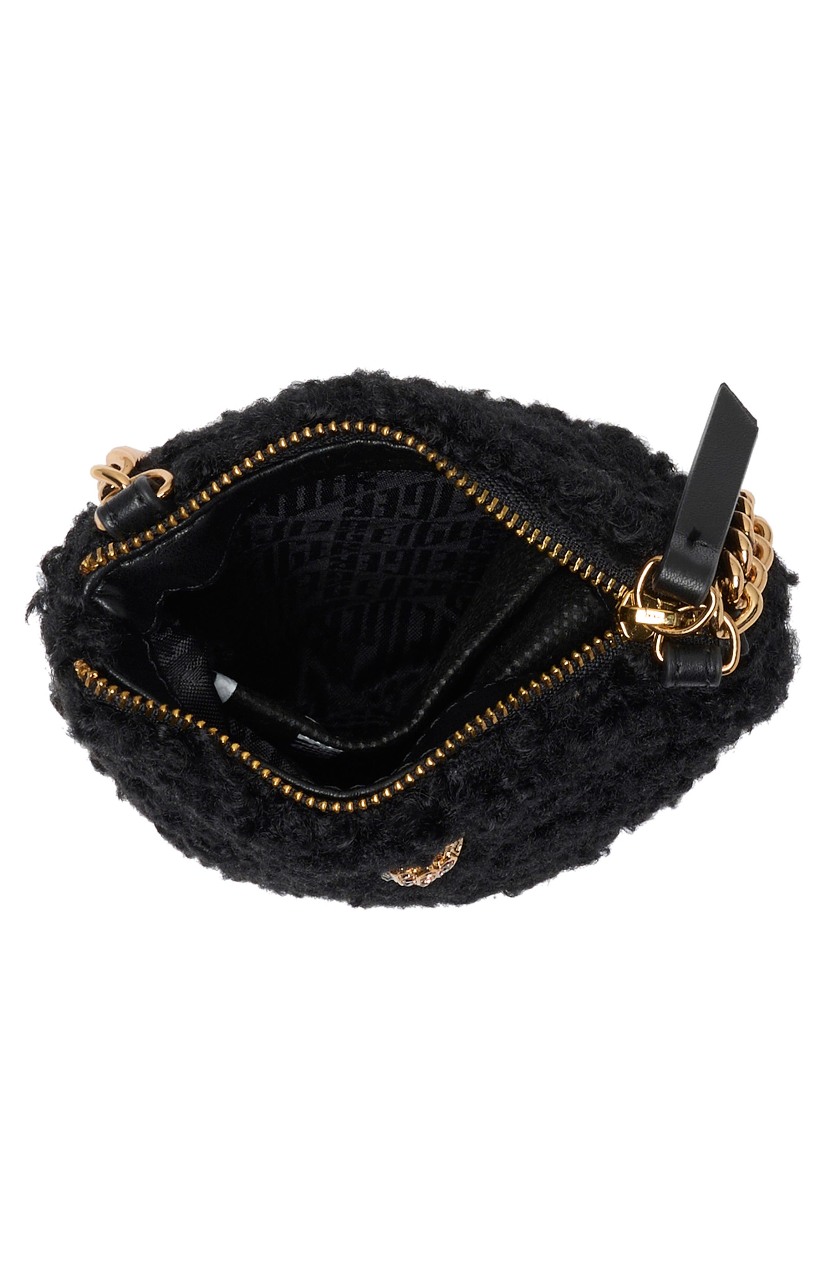 Faux Shearling Phone Crossbody Bag, Alternate, color, BLACK