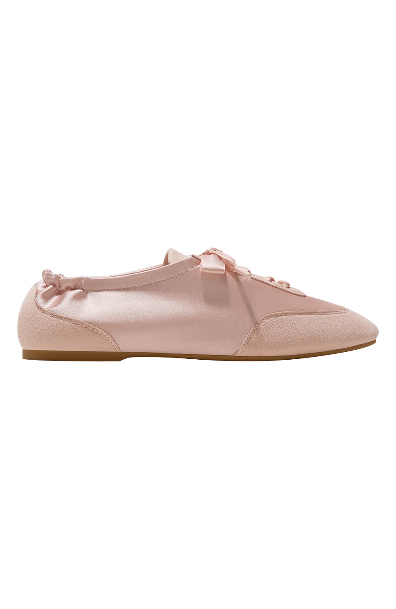 Cristina Square-Toe Lace-Up Satin Sneakerina, Alternate, color, Peach Blush