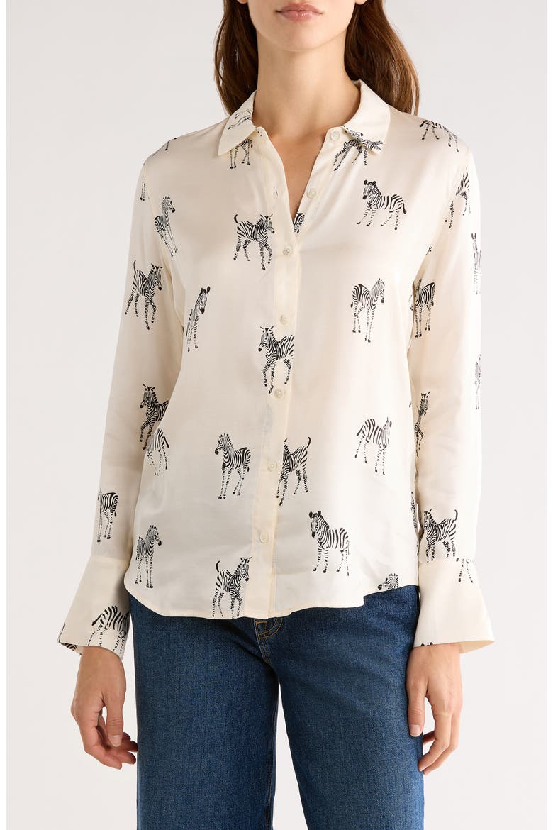 Saige Zebra Print Button-Up Shirt, Main, color, IVORY ZEBRA