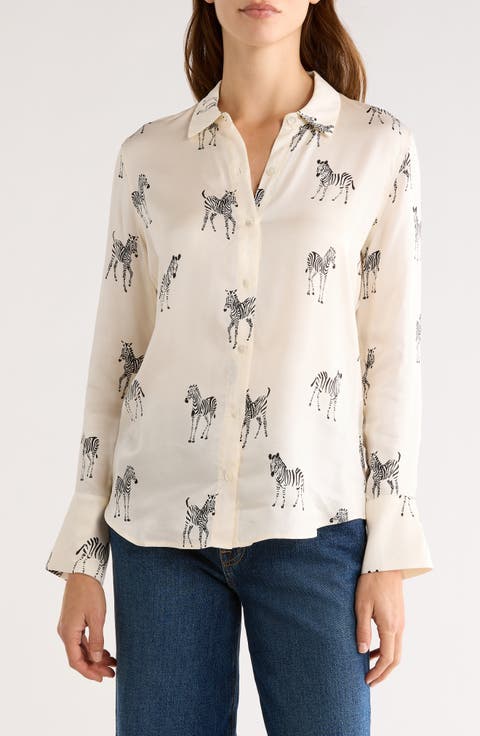 Saige Zebra Print Button-Up Shirt