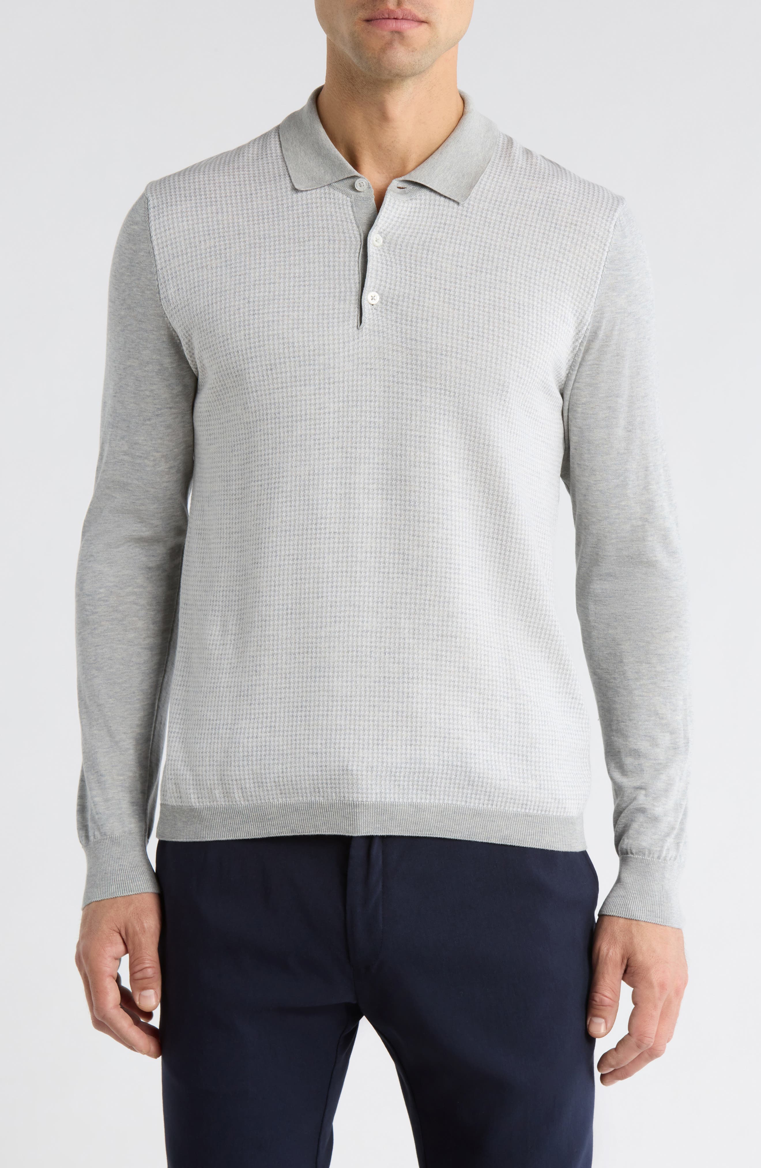 Francois Long Sleeve Cotton & Silk Polo Sweater