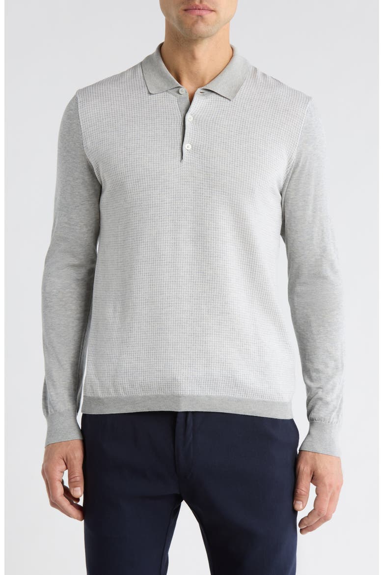 Francois Long Sleeve Cotton & Silk Polo Sweater, Main, color, LIGHT GREY