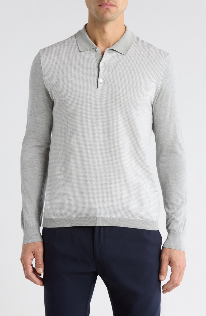 Jack Victor Francois Long Sleeve Cotton & Silk Polo Sweater, Main, color, Light Grey