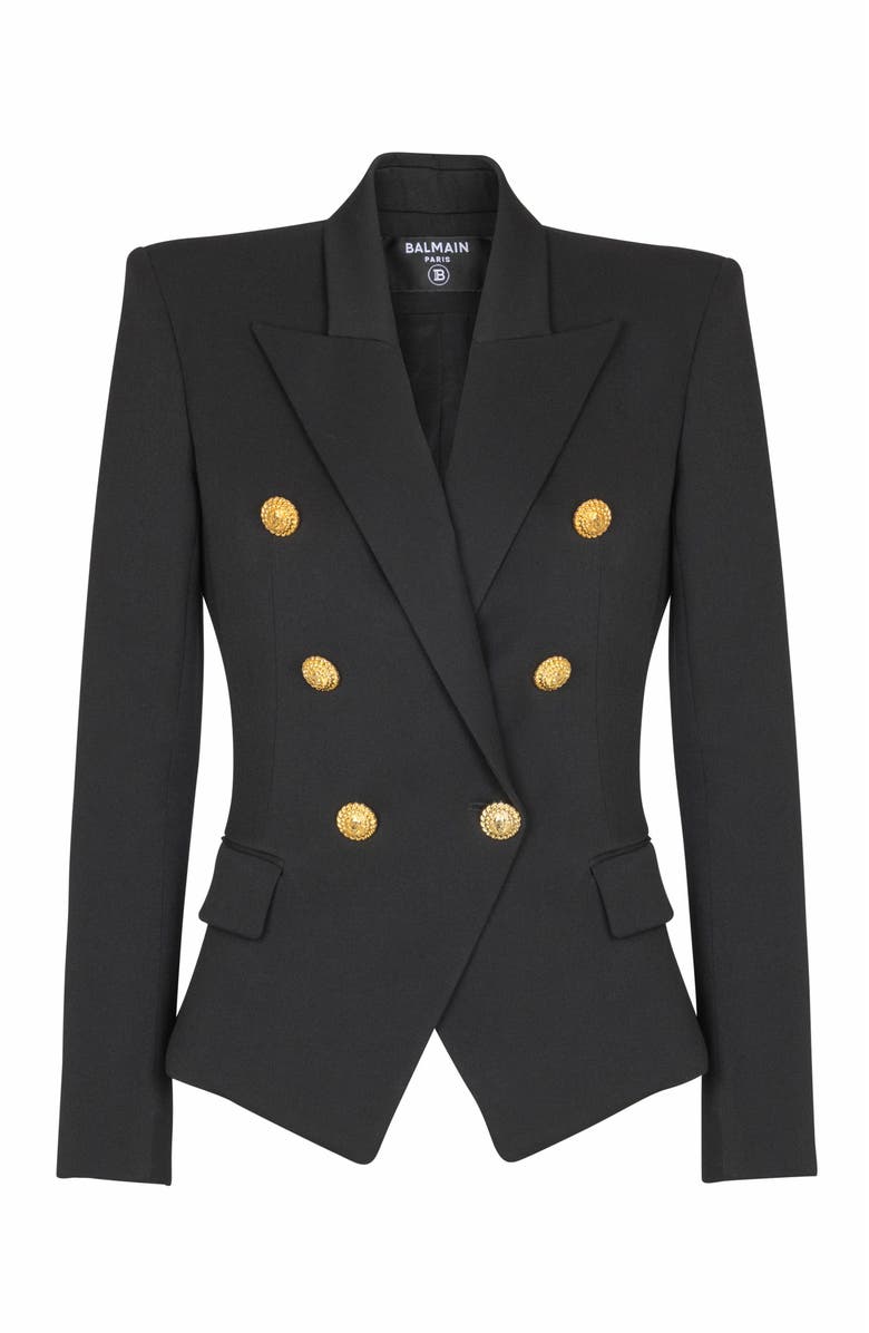 Balmain Grain De Poudre 6-Button Fitted Jacket, Alternate, color, Black
