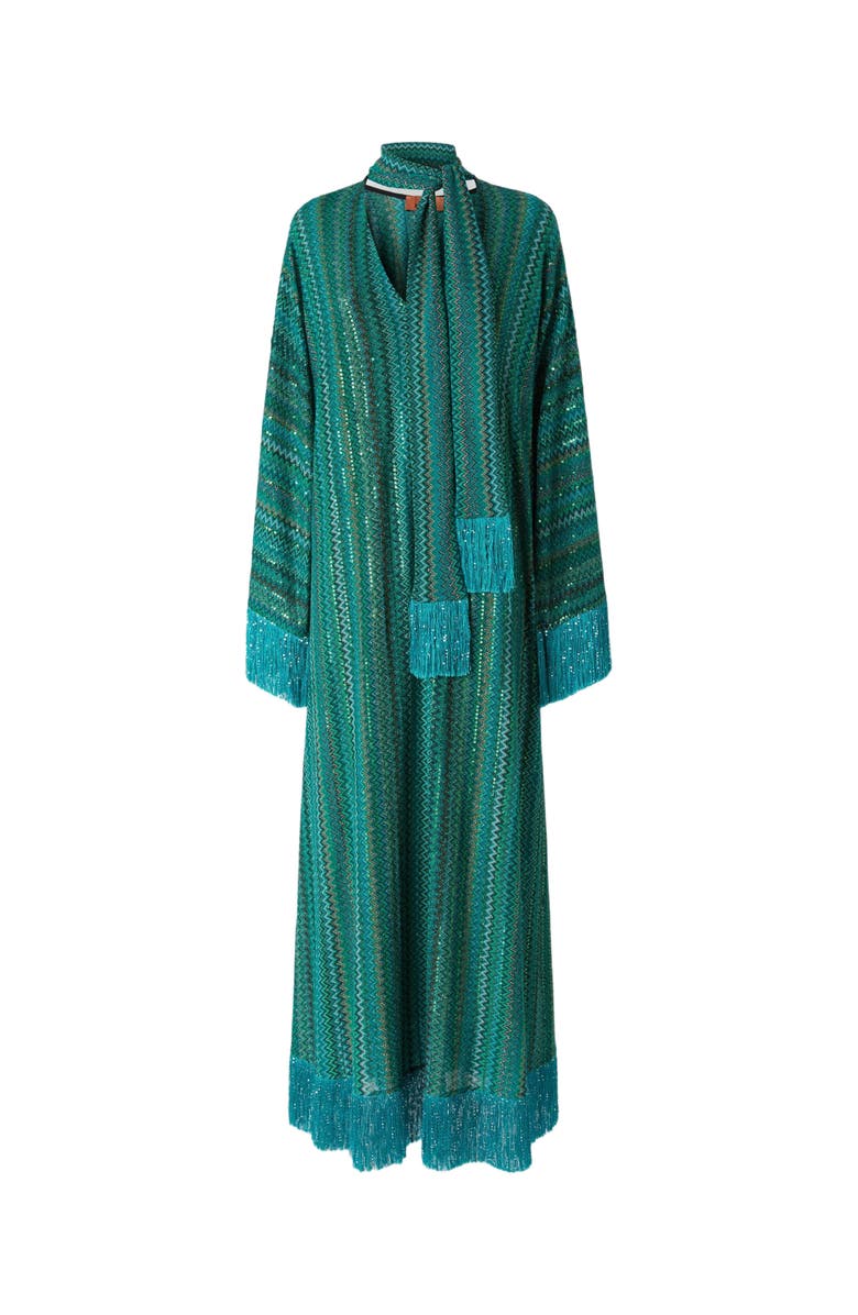 Missoni Zigzag Kaftan With Sequins And V-neck And Removable Scarf With Fringes, Alternate, color, 