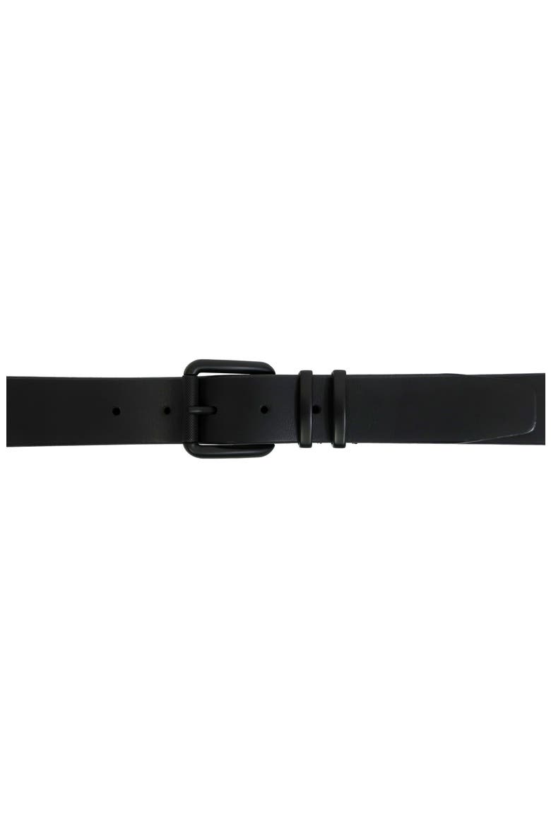 Matte Buckle Roller Burn Edge Leather Belt, Alternate, color, BLACK