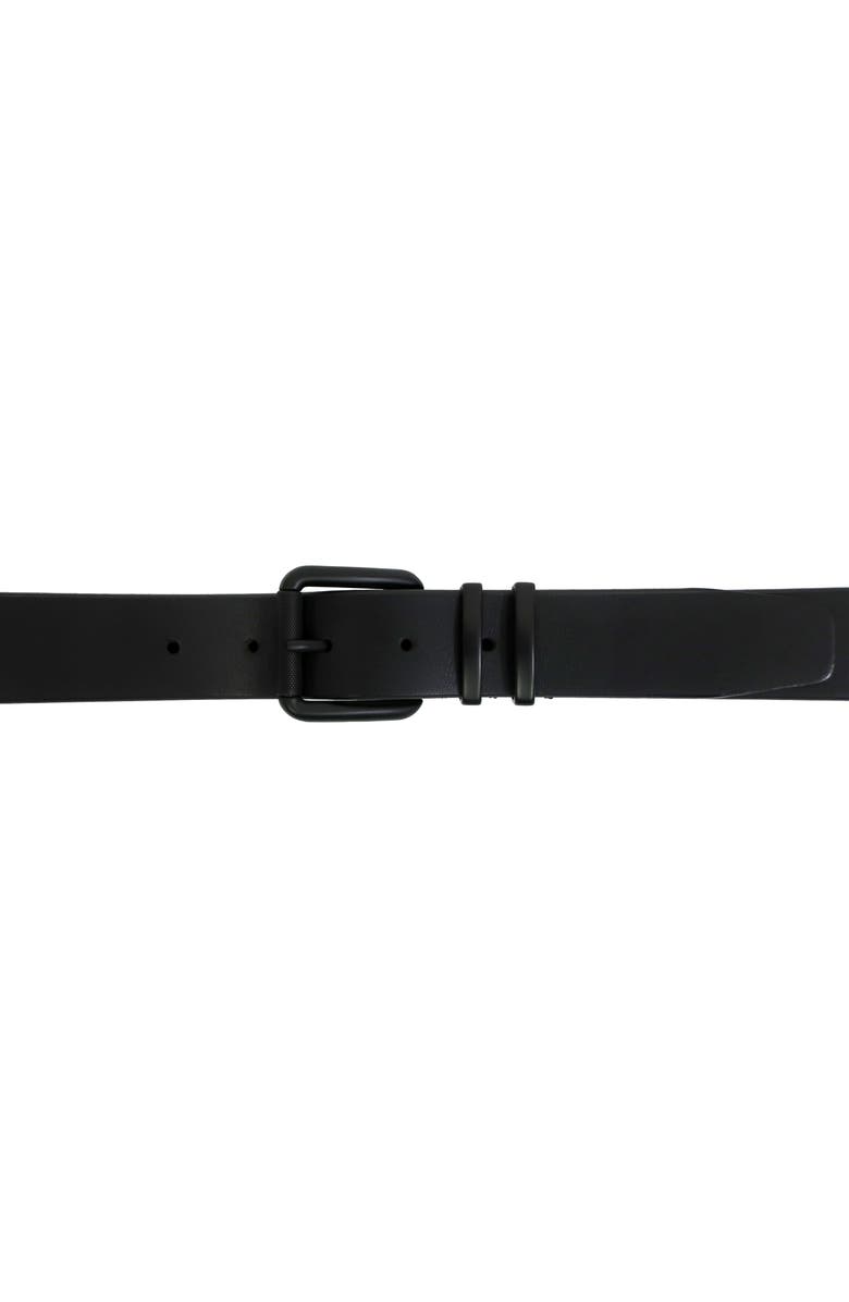 BOCONI Matte Buckle Roller Burn Edge Leather Belt, Alternate, color, Black