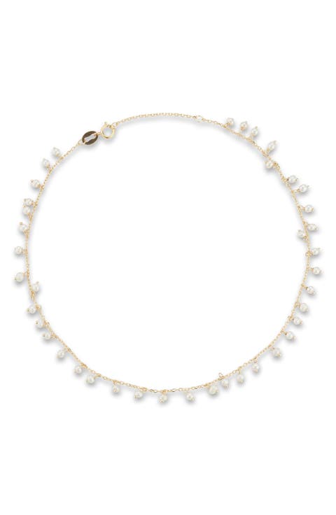 14K Gold 2mm Cultured Pearl Anklet