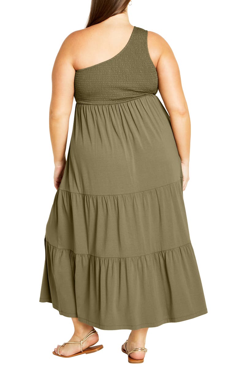City Chic Darcy Smocked One Shoulder Dress, Alternate, color, Olive