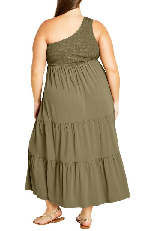 City Chic Darcy Smocked One Shoulder Dress In Green