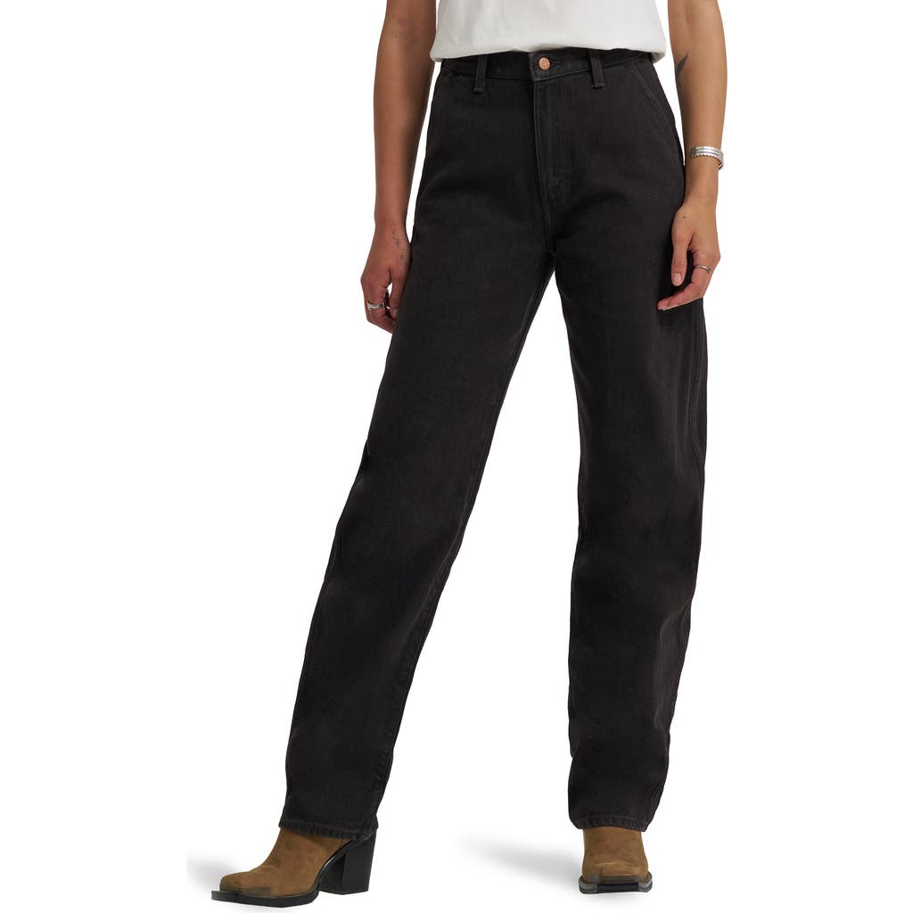 Wrangler High Waist Ankle Barrel Jeans In Black