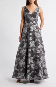 Eliza J V-Neck Sleeveless Jacquard Ballgown