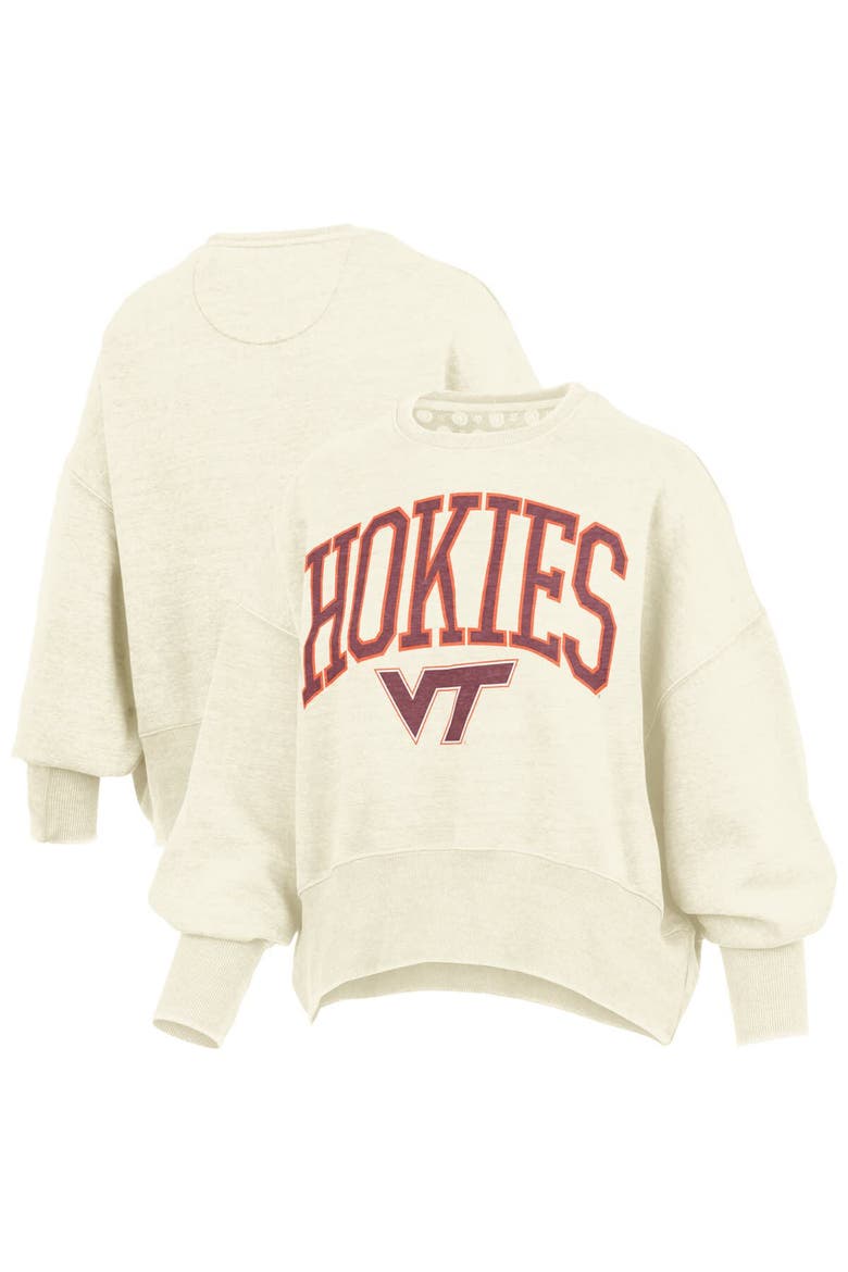 Women's Pressbox Natural Virginia Tech Hokies Oversized Waist-Length Crewneck Sweatshirt, Alternate, color, Natural