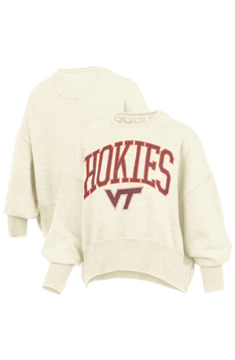 PRESSBOX Women's Pressbox Natural Virginia Tech Hokies Oversized Waist-Length Crewneck Sweatshirt, Alternate, color, 