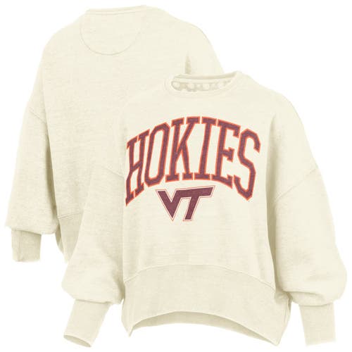 Pressbox Natural Virginia Tech Hokies Oversized Waist-length Crewneck Sweatshirt In Neutral