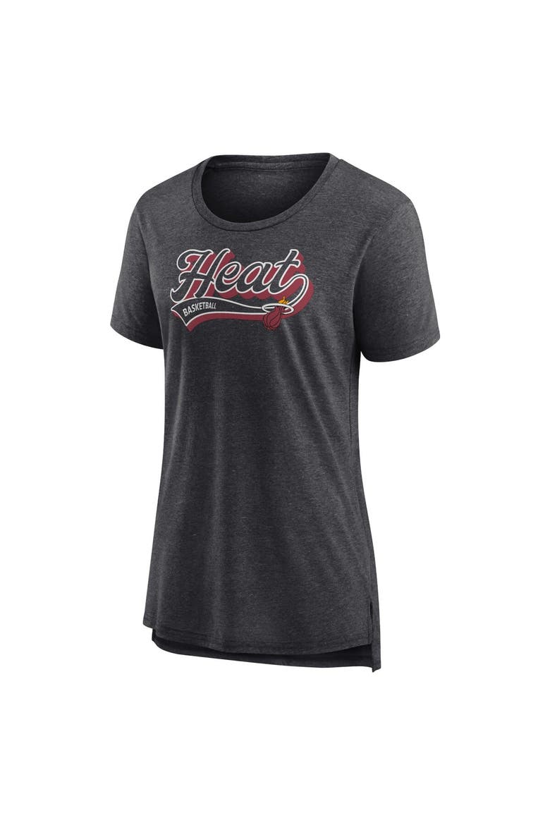 Women's Fanatics Branded Heather Charcoal Miami Heat League Leader Tri-Blend T-Shirt, Alternate, color, Heather Charcoal