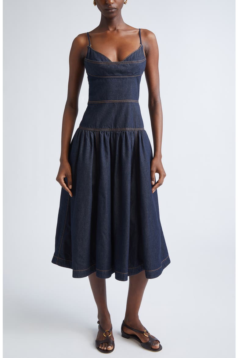 Denim Midi Dress, Main, color, NIGHT SKY