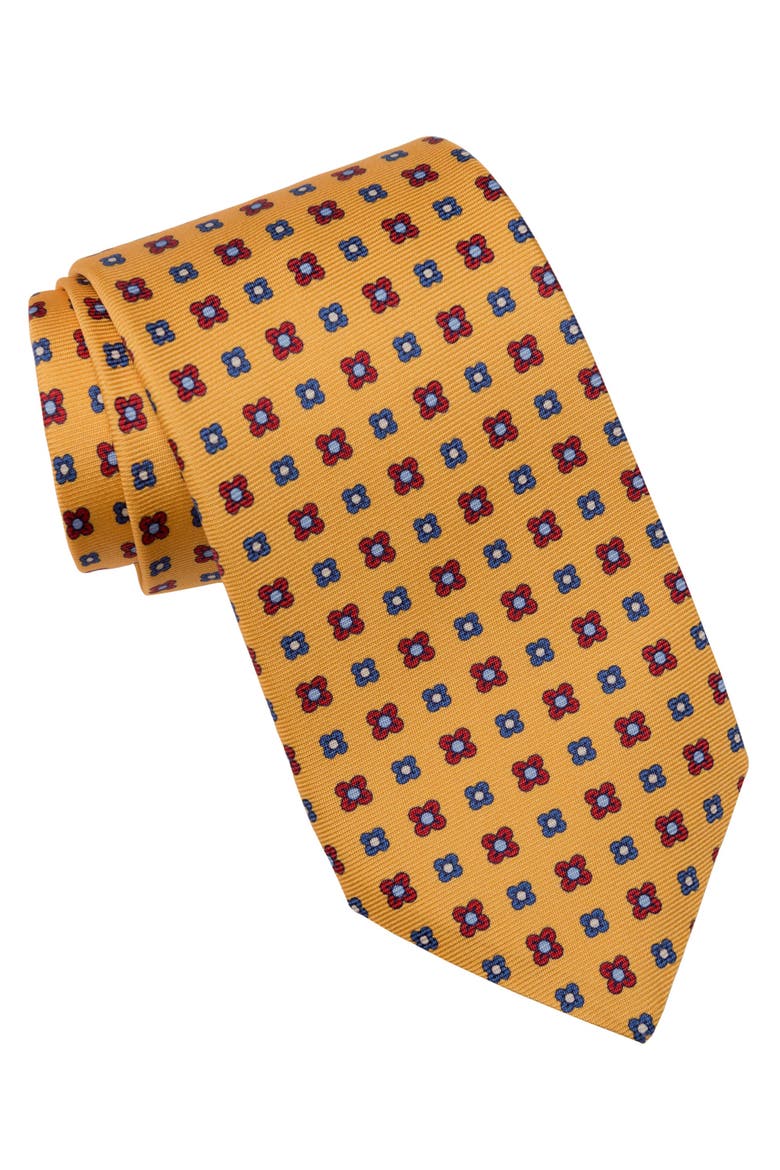 Siracusa - Printed Silk Tie for Men, Main, color, Sunflower Yellow