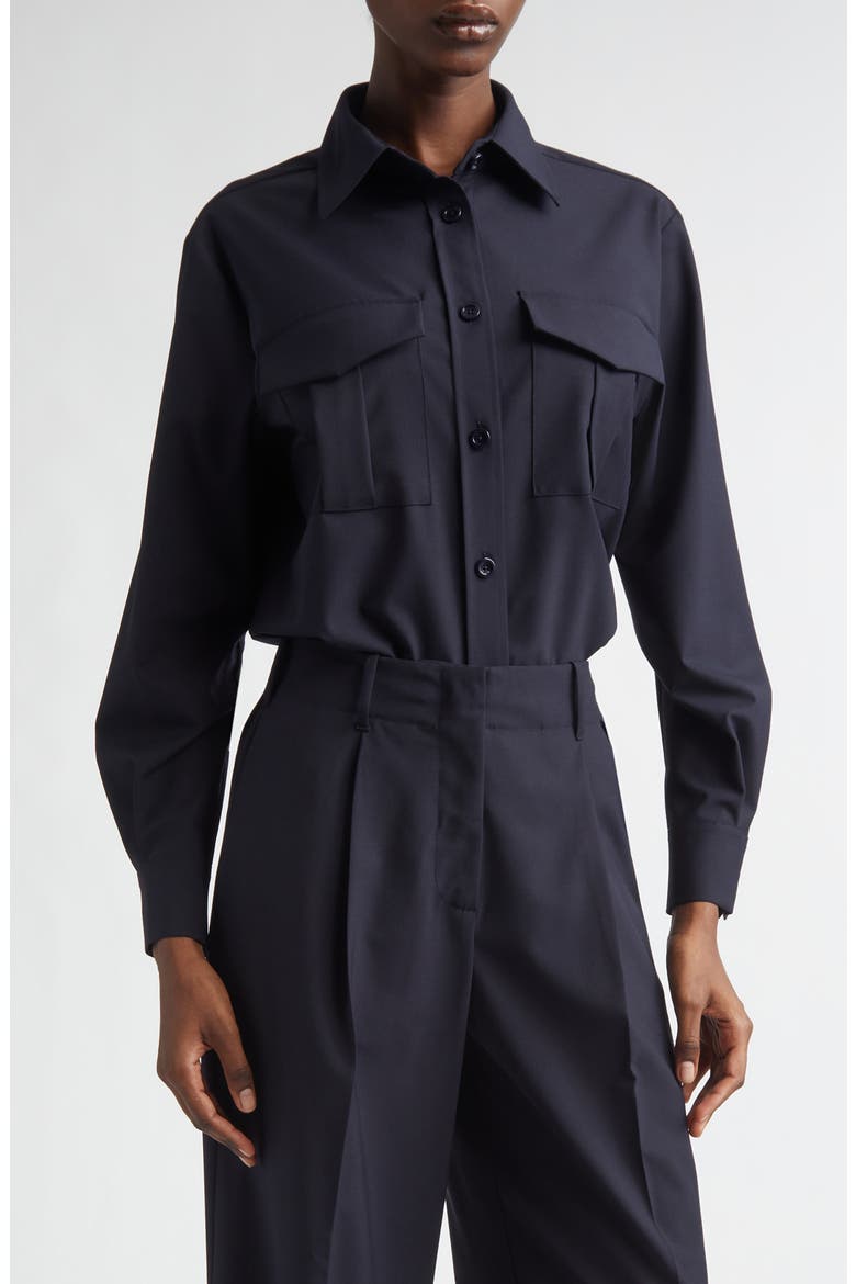Oversize Lightweight Stretch Blend Button-Up Shirt, Main, color, 9200 NAVY