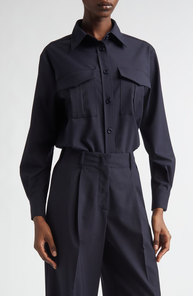 Herno Oversize Lightweight Stretch Blend Button-Up Shirt, Main, color, 9200 Navy