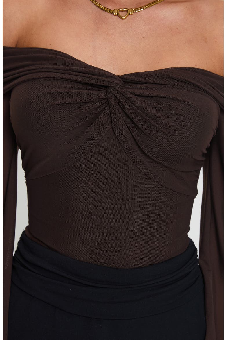Babette Off the Shoulder Bodysuit, Alternate, color, BROWN