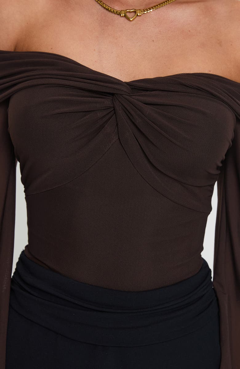 Princess Polly Babette Off the Shoulder Bodysuit, Alternate, color, Brown