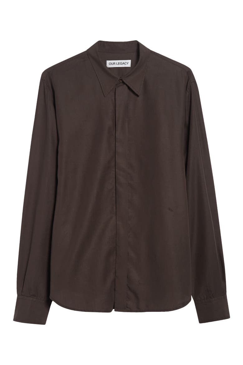 Evening Button-Up Shirt, Alternate, color, DRAPING BROWN LIQUID TENCEL