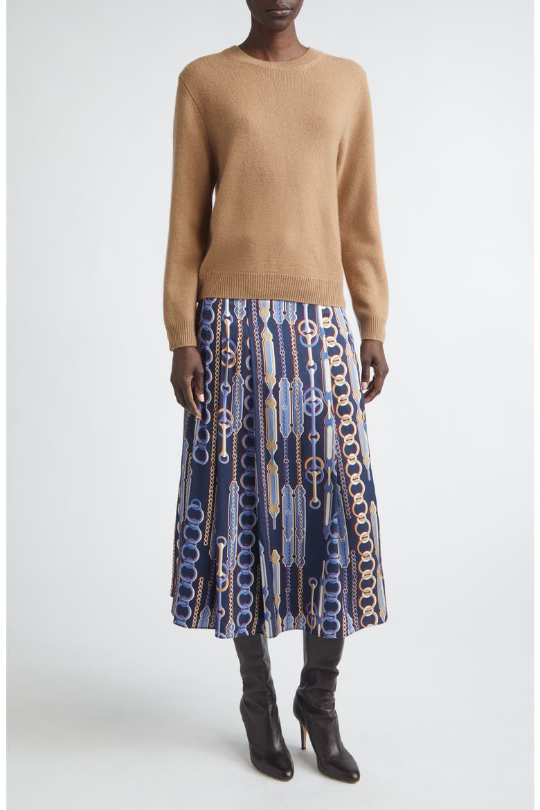 Heritage Chain Bridle Print Pleated Midi Skirt, Alternate, color, MIDNIGHT MULTI