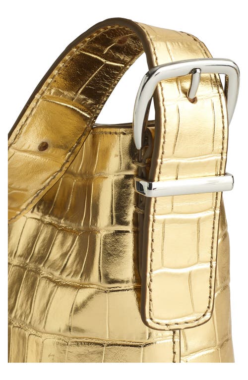 Madewell The Essential Micro Croc Embossed Metallic Leather Bucket Tote In Gold