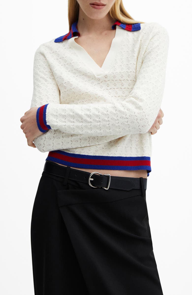 MANGO Stripe Trim Sweater Polo, Main, color, 