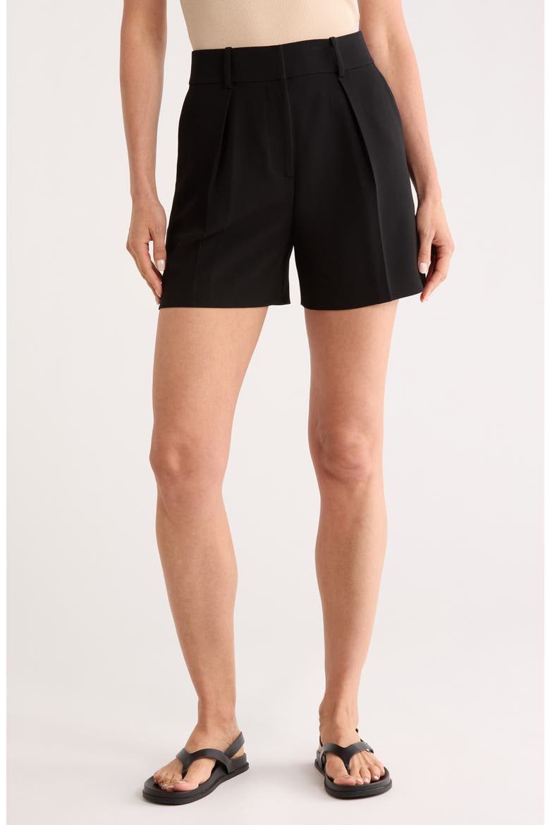 High Waist Pleat Crepe Shorts, Main, color, BLACK