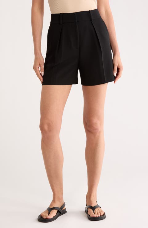 High Waist Pleat Crepe Shorts