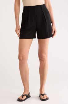 Theory High Waist Pleat Crepe Shorts