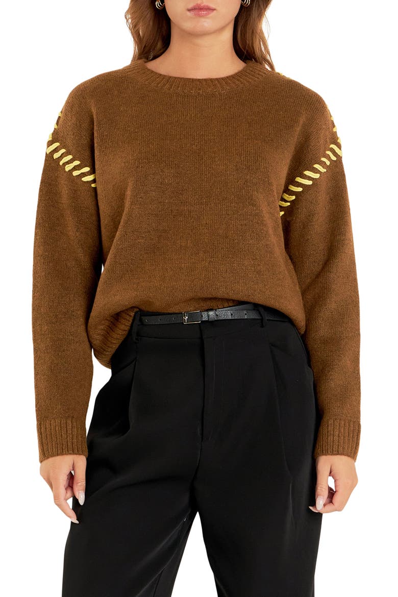 Whipstitch Sweater, Main, color, CAMEL/ YELLOW