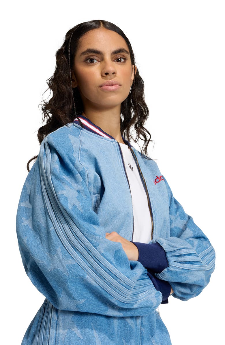 adidas Originals SST Denim Graphic Varsity Bomber Jacket, Alternate, color,