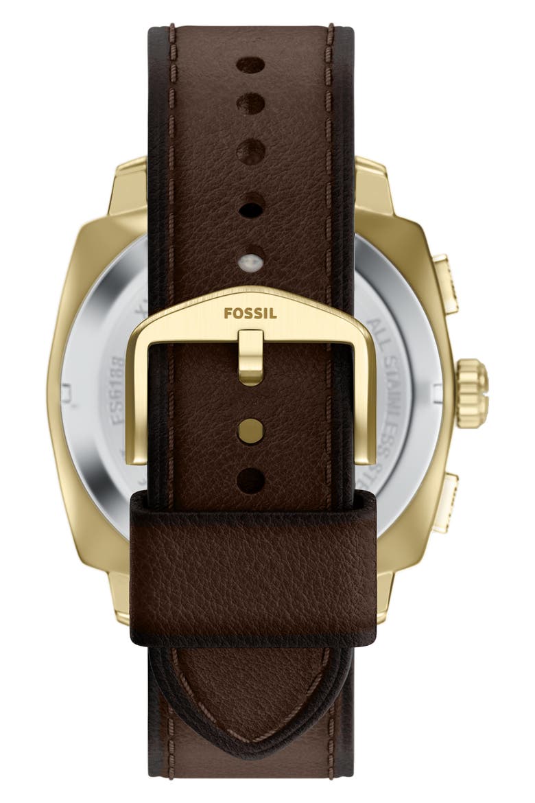 Machine Chronograph Goldtone Leather Strap Watch, 44mm, Alternate, color, BROWN