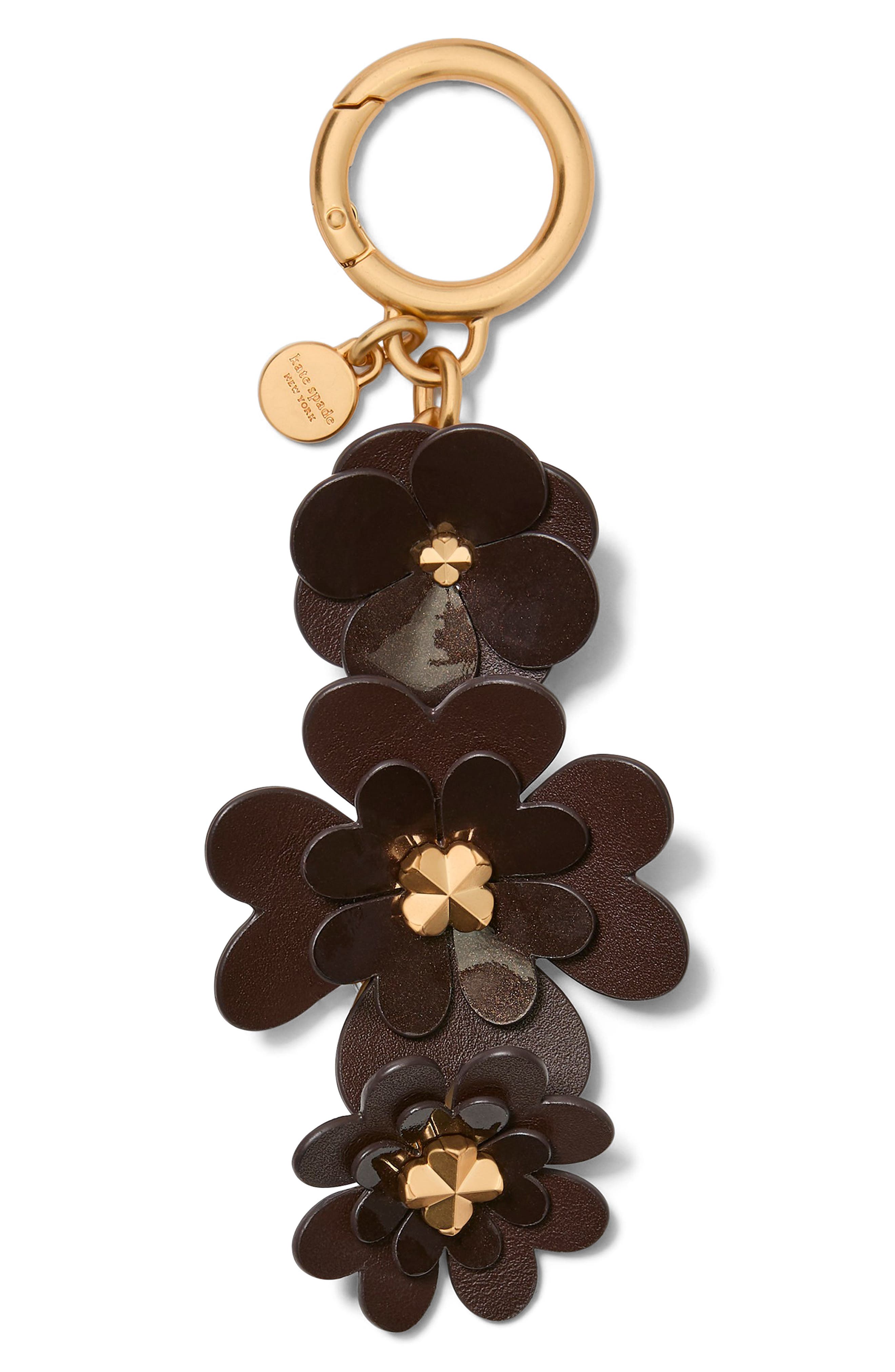Kate Spade New York charming mixed media spade leather key fob, Main, color, Hot Fudge