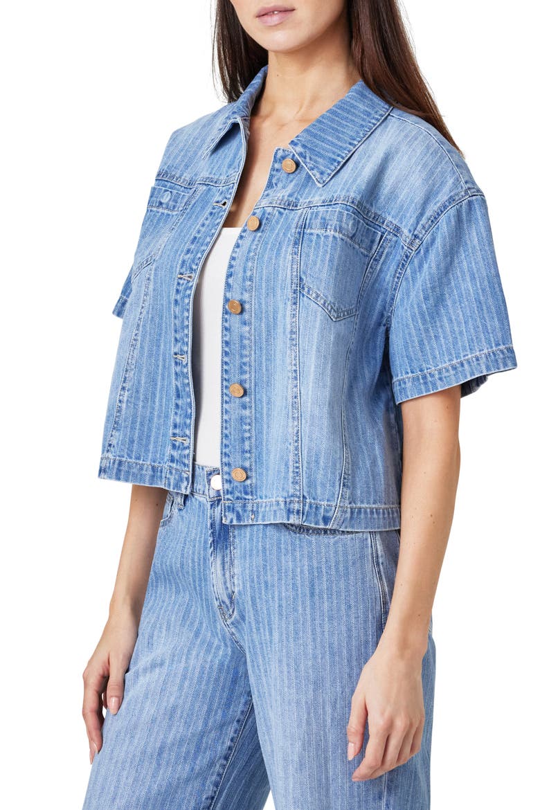 Oversize Short Sleeve Crop Denim Shirt, Alternate, color, SPLASH